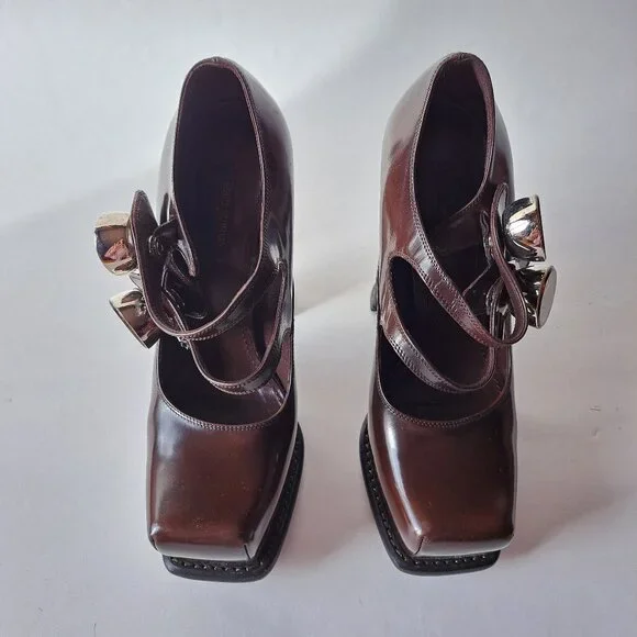 Louis Vuitton Runway Brown Leather Mary Jane Platform Pumps Size 37 / US 7 - Picture 2 of 16